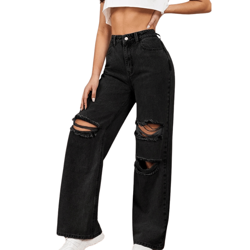 Calça Jeans Rasgada Preta Feminina