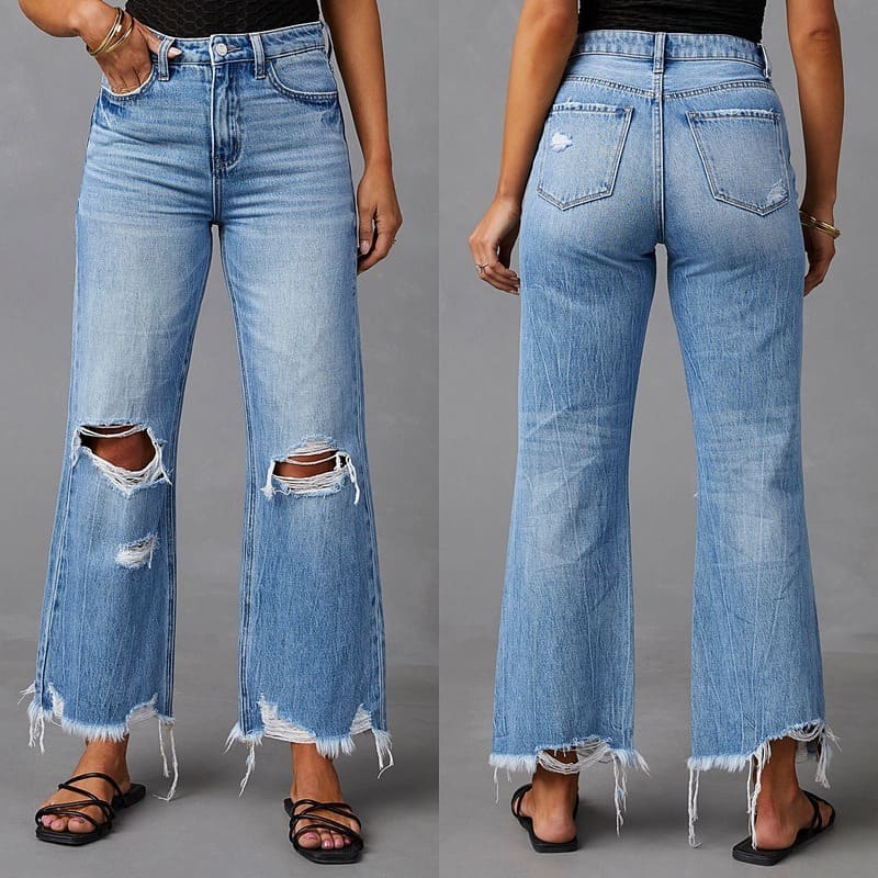 Calça Jeans Rasgada Feminina Design Atemporal