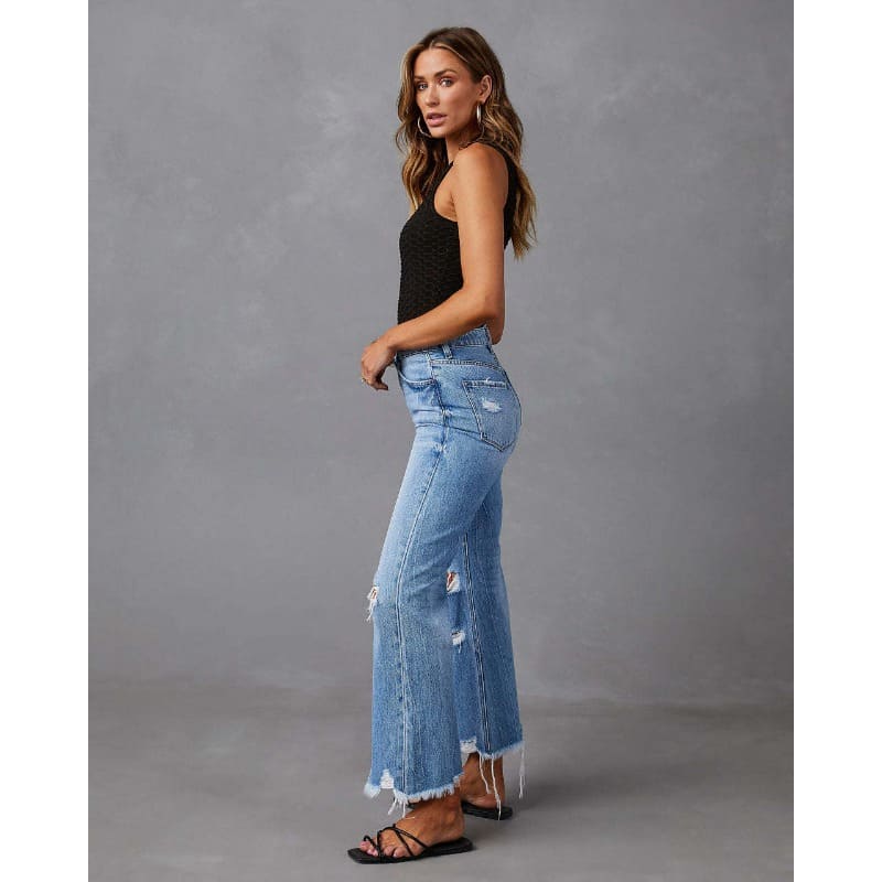 Calça Jeans Rasgada Feminina Design Atemporal